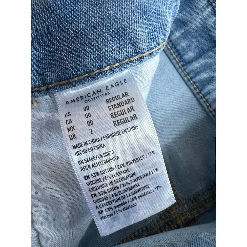 American Eagle Highest Rise Jegging Next Level Stretch Distress Raw Hem Size 00